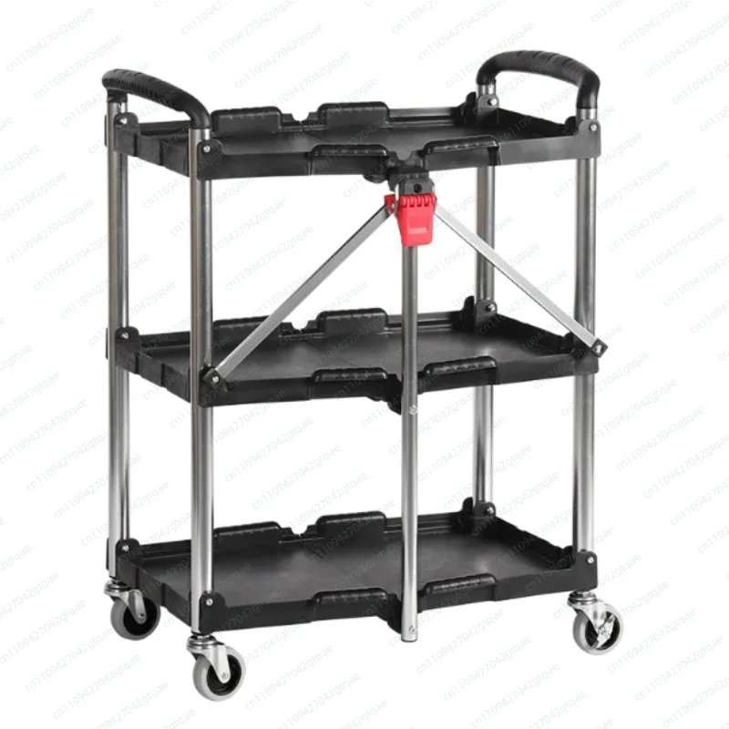 3 Tier Folding Tool Cart with Wheels Mobile Storage Trolley for Auto Repair Workshop Service Utility Cart