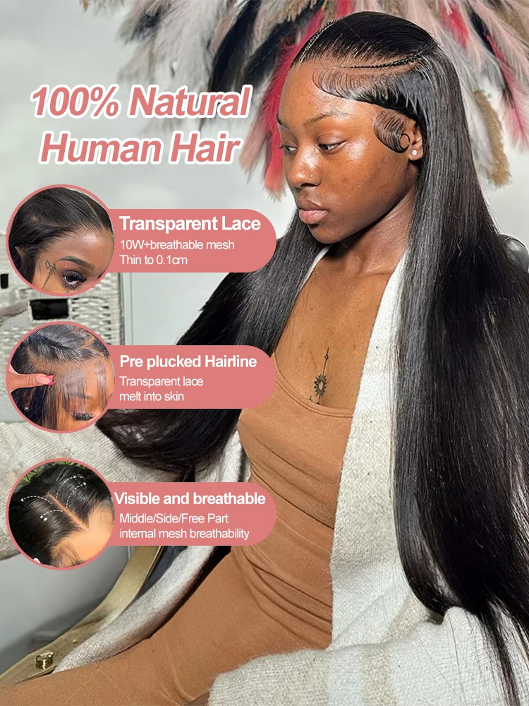 30 40 Inch Brazilian 13x4 13x6 Bone Straight Transparent Lace Front Human Hair Wigs For Women 250 Density 360 HD Full Lace Wig
