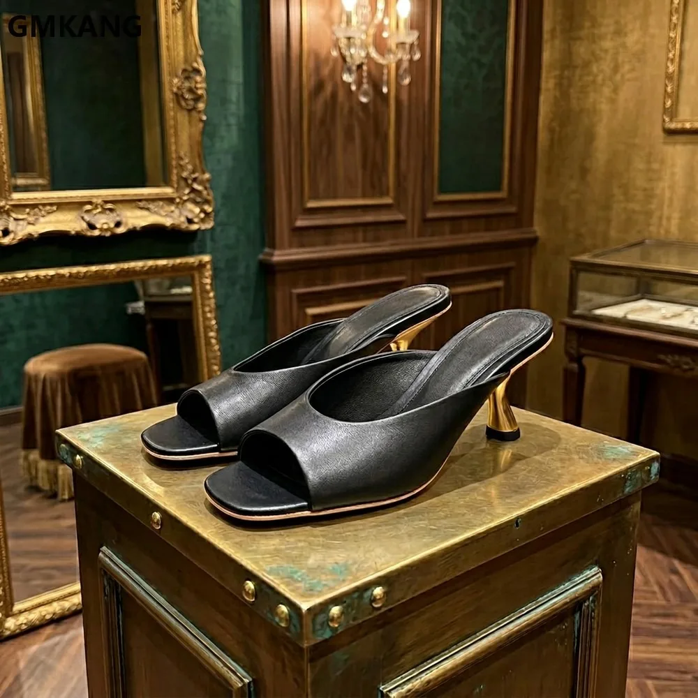 Women’s Square Toe Slip On Mule Sandals Low Block Heel Casual Summer Dress Shoes Open Back Slide Comfortable Leather