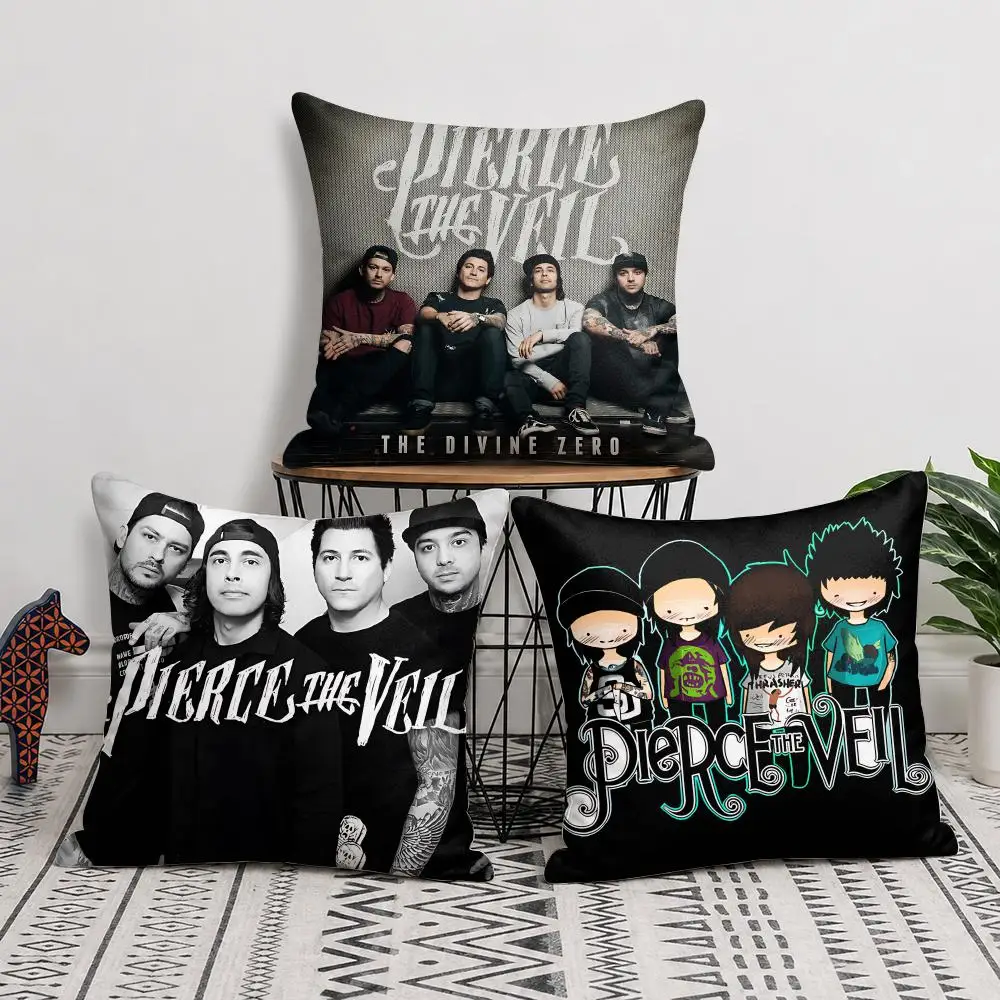 P-Pierce The Veil Band Cushion Cover Silky Short Plush Invisible Zipper Dustproof Sofa Pillow Case For Home Decor