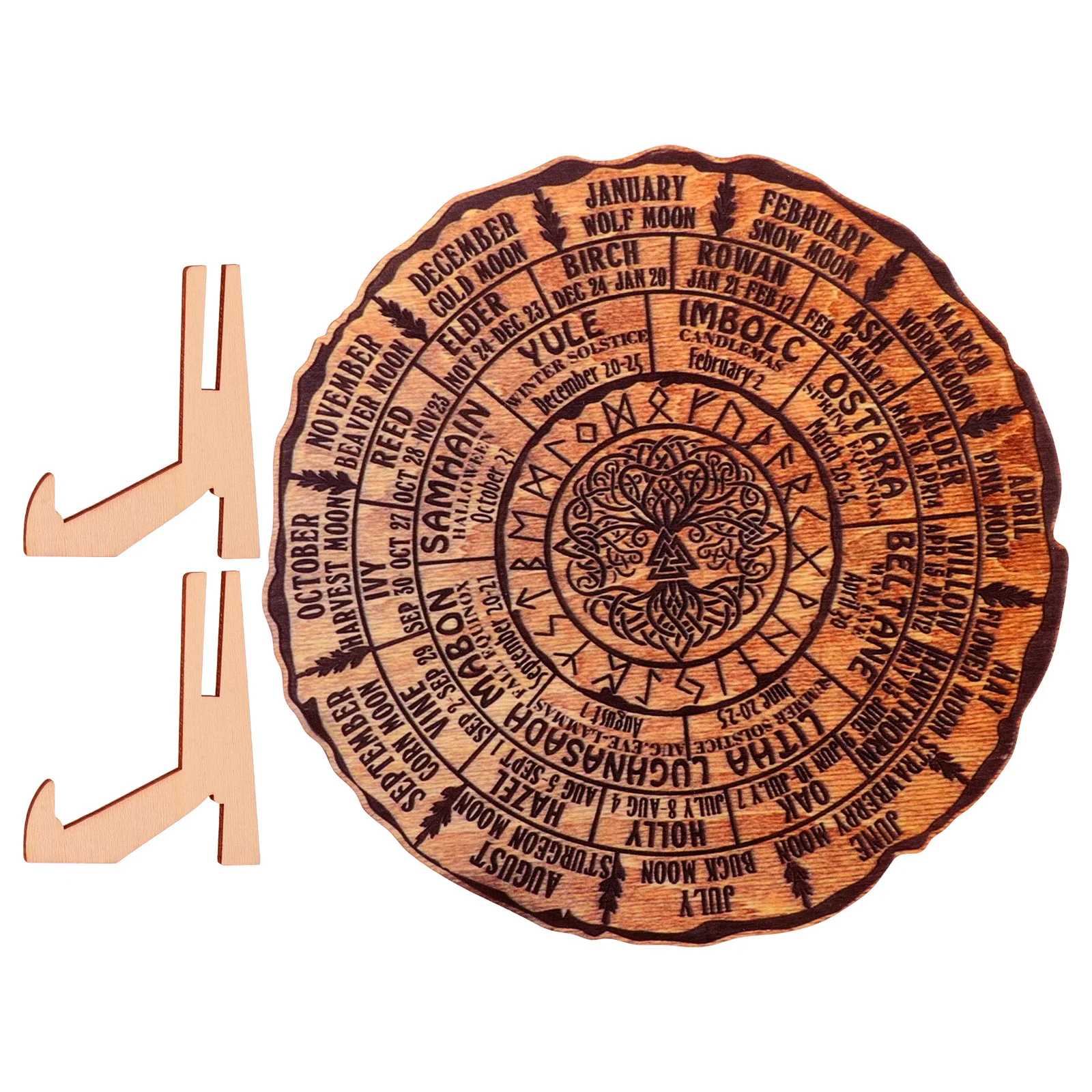 

Round Wooden Wheel of the Year Sign Handmade Tree Ring Calendar Decorative Office Home Decoration Desktop Witch Ornament