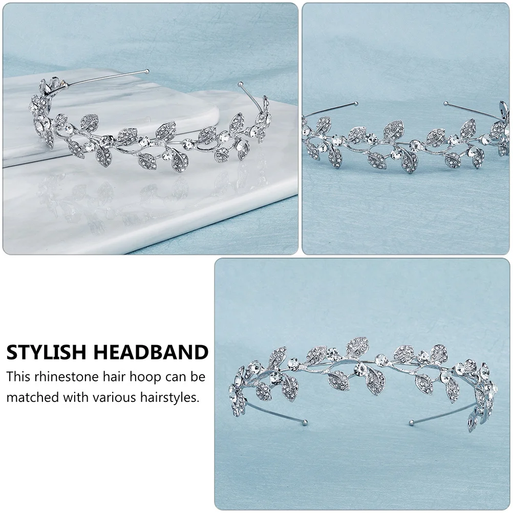

1 pc Leaf-Shaped Rhinestone Hoop Alloy Hairband For Women Stylish Bridal Accessory Party Headdress Wedding Hair Ornament