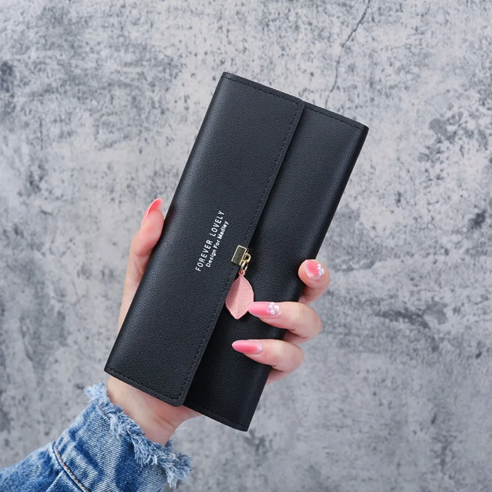 

Модный женский длинный кошелек из искусственной кожи большой емкости с кисточками в виде листьев, кошелек для монет, дизайн с застежкой, держатель для карт, женский кошелек для девочек