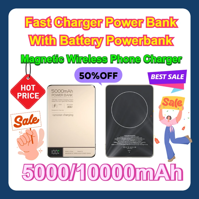 

For Xiaomi High Quality Alloy 10000mAh Fast Charger Power Bank With Battery Powerbank Magnetic Wireless Phone Charger