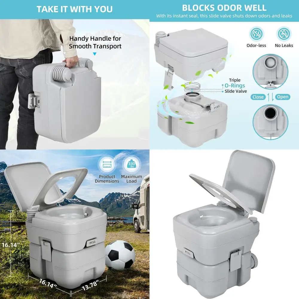 

Портативный туалет YITAMOTOR, резервуар для мусора на 5,3 галлона, резервуар для пресной воды на 3,2 галлона, унитаз для автофургона с двойным смывом воды, идеально подходит для кемпинга