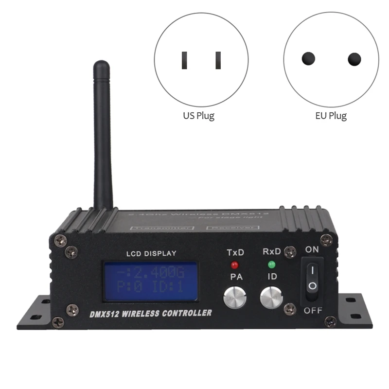 Controlador inalámbrico DMX 512, transmisor receptor, pantalla LCD, potencia ajustable para discoteca, Fiesta de DJ, barra de luz de escenario