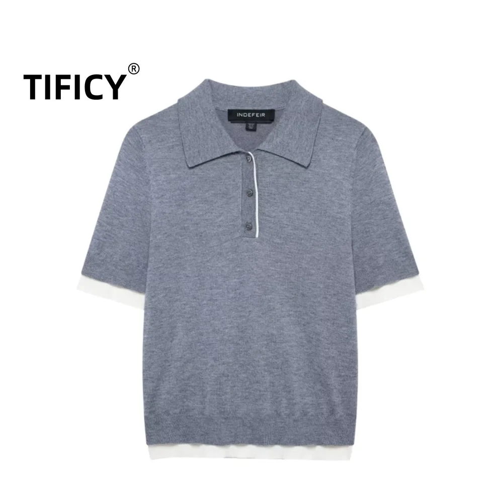 

Футболки High Street, топы, весенний новый продукт, женские универсальные вязаные футболки с воротником-поло с короткими рукавами, повседневная футболка-поло, топ