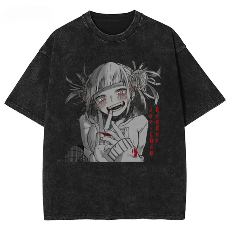 

American Ruffian Handsome Trend Washed Men's Half-sleeved Short-sleeved T-shirt Ins Summer New Retro Harajuku Anime Top