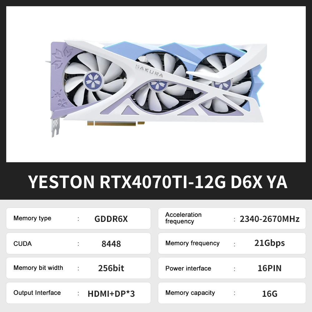 Yeston New RTX4070Ti SUPER 16G/RTX4070TI-12G Graphics Card GDDR6X NVIDIA 5NM 256Bit 16Pin Video Card placa de video PCI 4.0