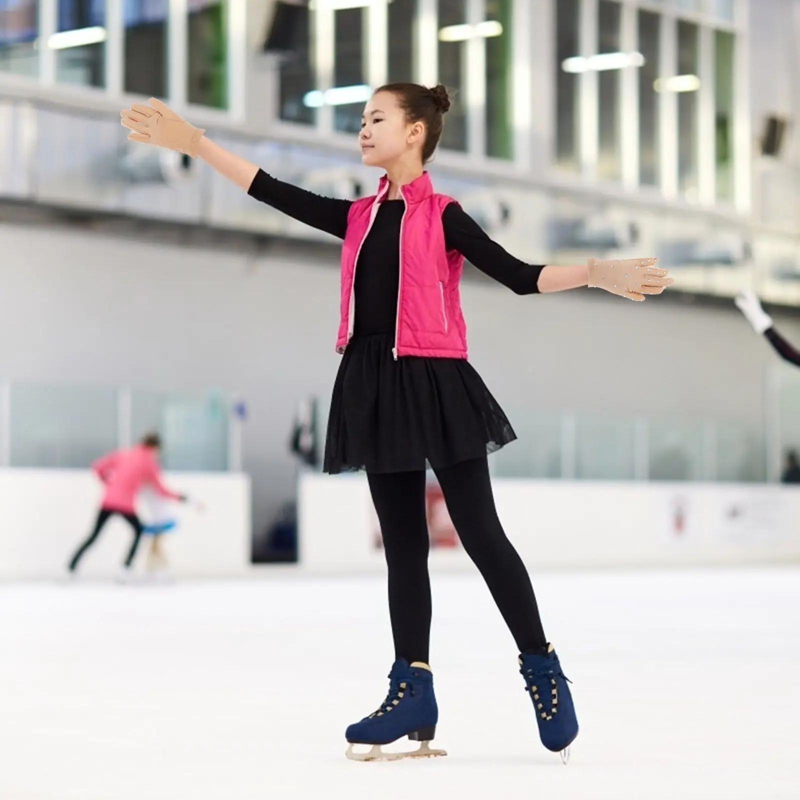 

1Pair Girls Figure Skating Gloves Breathable Shiny Rhinestone Design Thermal Comfort Non-Slip Grip Perfect for Winter Sports