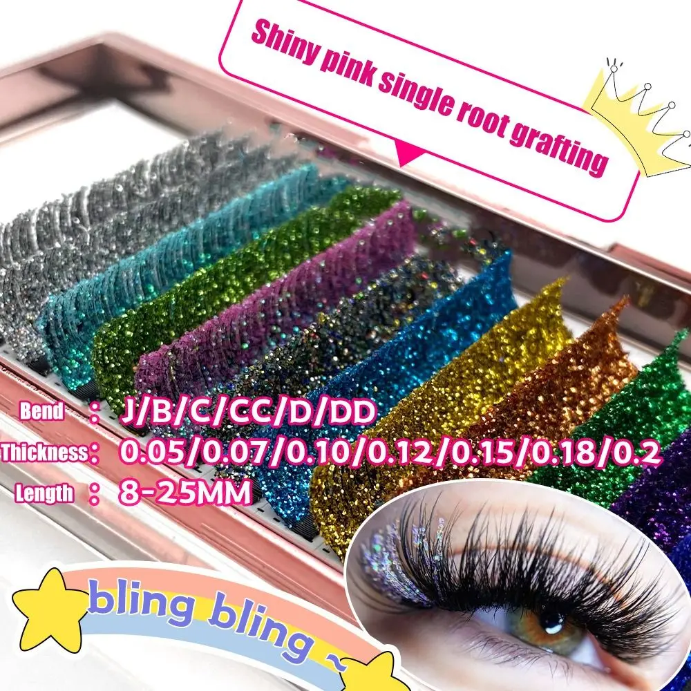 Pestañas individuales de Color, pestañas de hadas, pestañas naturales rizadas y brillantes, pestañas postizas con brillo, extensiones de pestañas postizas