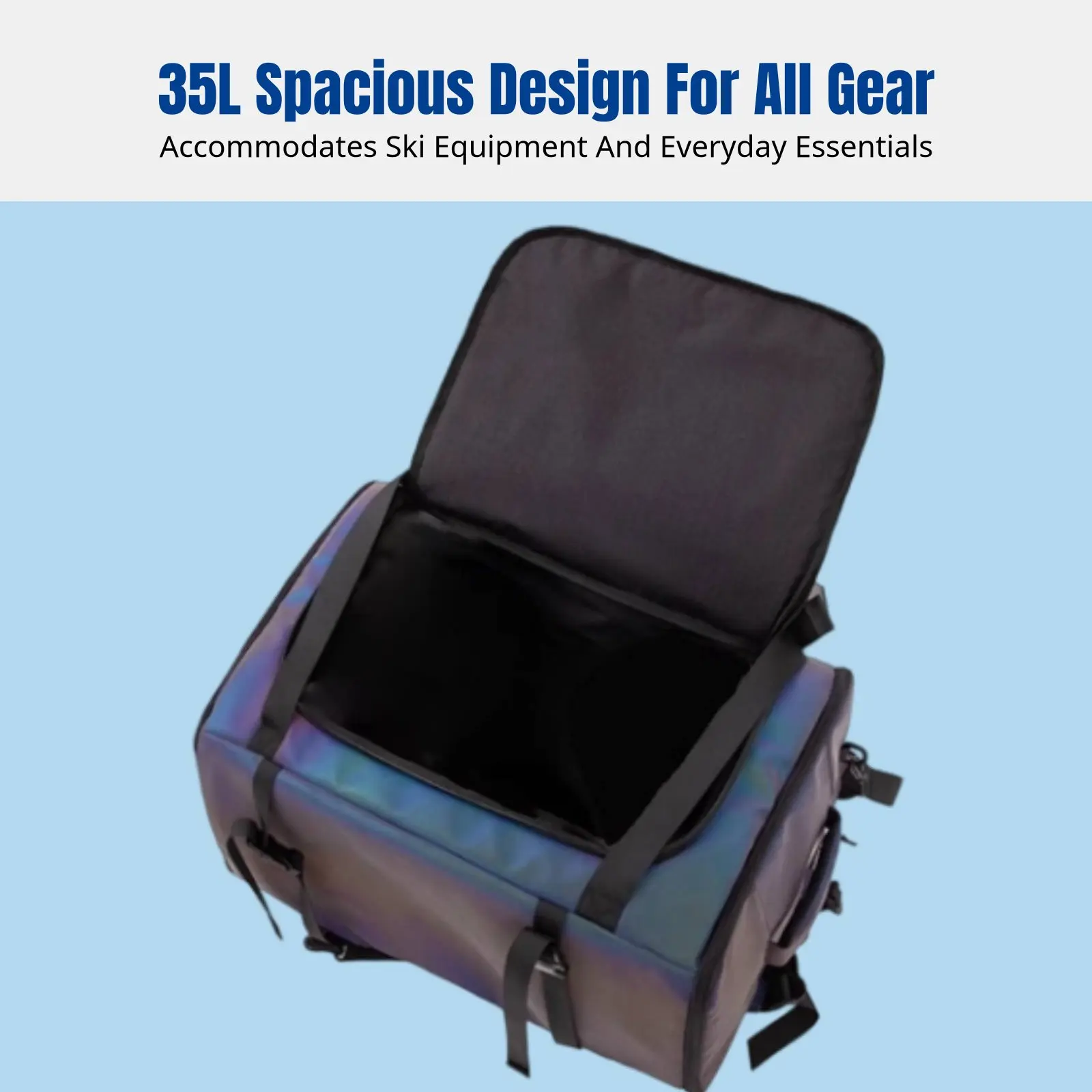 

Iridescent Reflective Gear Bag, Waterproof 35L Ski Backpack, Double Compartment, Outdoor Equipment