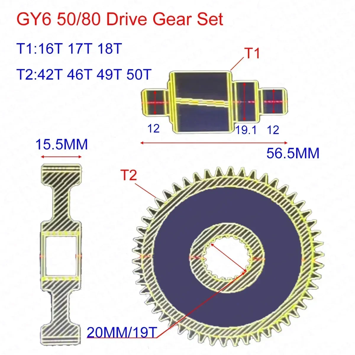 レーシング最終駆動ギアセット、gy6 50cc、60cc、80cc、16t、17t、139qmb、1p39qmb、スクーターtotaojonway baotian