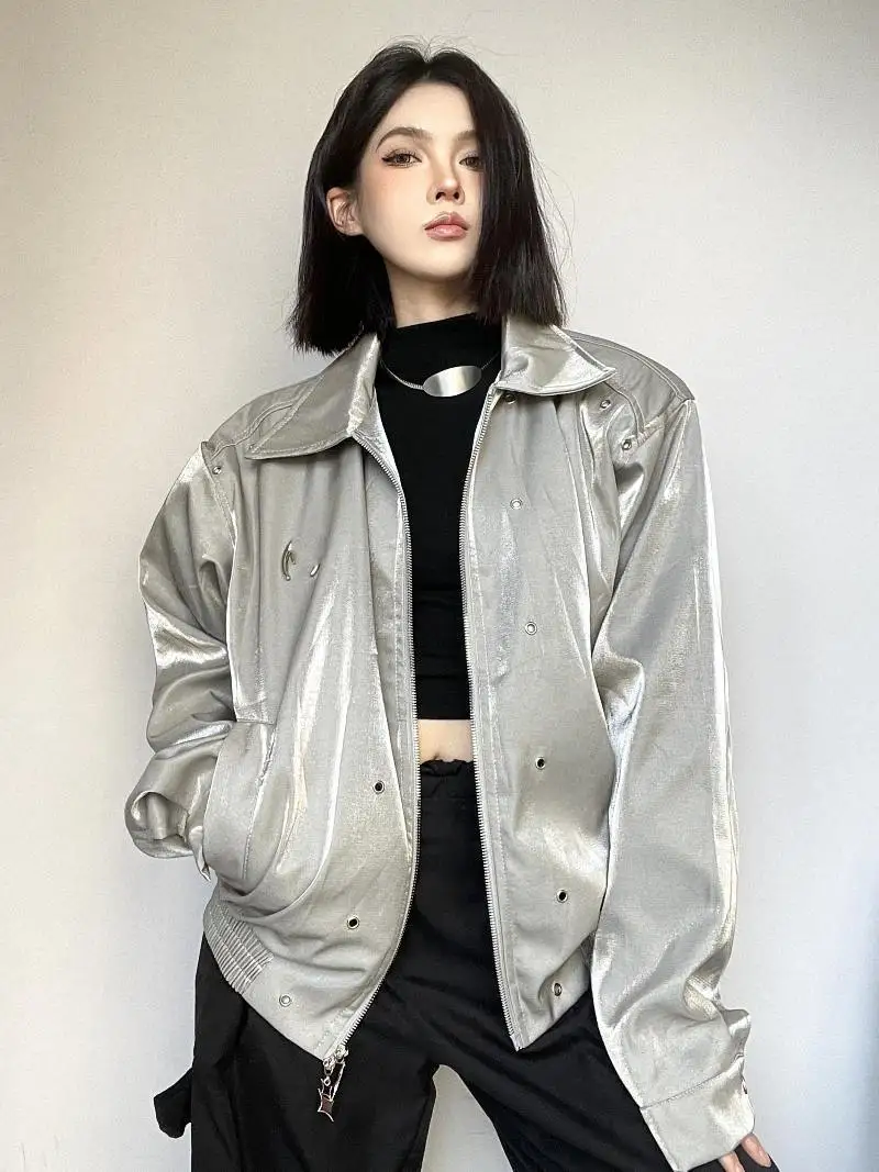 

Bomber Jackets Womens Jacket Ladies Autumn Faux Fur Panelled Snap-Button Sweet Embroidery Feminine Embroidered Artistic French