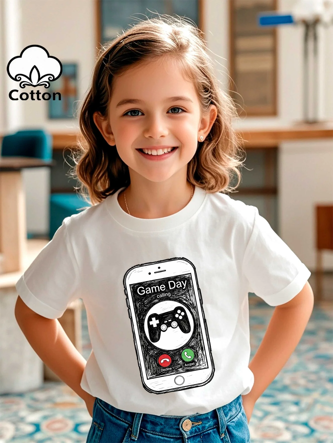 Game Day Calling Game Controller Phone Screen Print T Family Matching Outfit Boys Girls Kids Short Sleeve Children Daily Tees