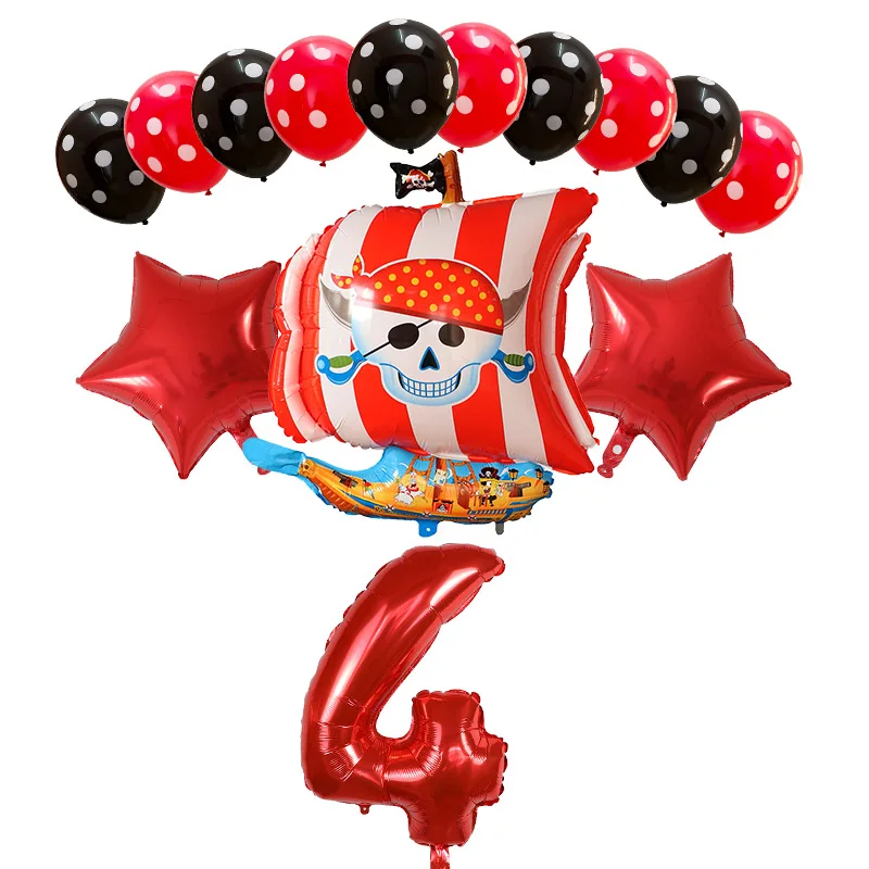 14pcs Pirate Ship Balloons Polka Dot Skull Helium Balloon Boy Birthday Party Decoration Baby Shower Halloween Party Decor Globos