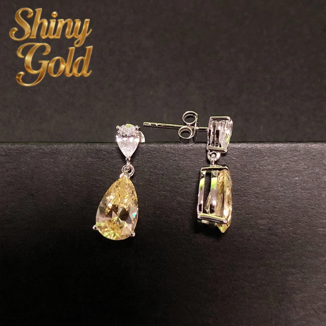 

Роскошные женские серьги-гвоздики ShinyGold из цельной платины PT950 с желтыми бриллиантами в форме капли, 3 карата