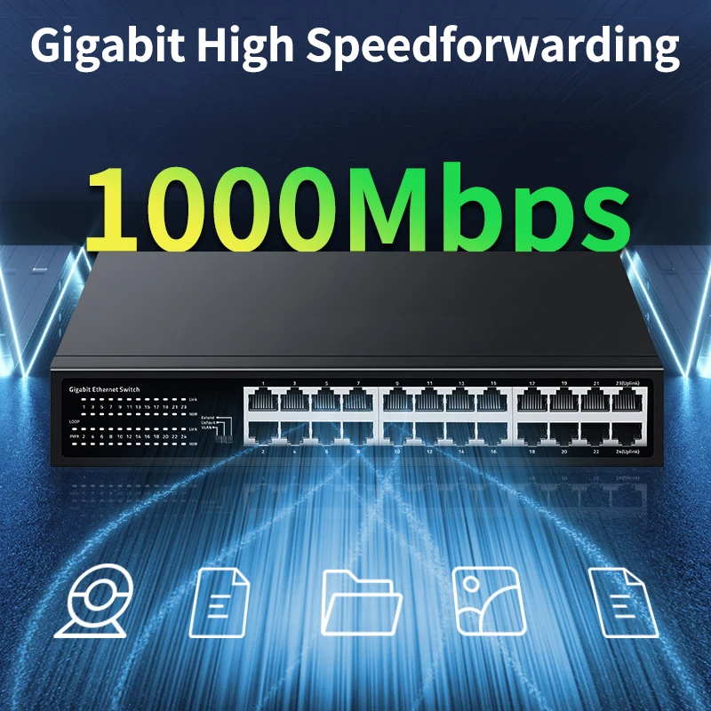 HORACO 24 Port Gigabit Ethernet Switch 1000Mbps Network Fast Smart Switcher Hub Internet Splitter with VLAN,QOS,Loop Alarm
