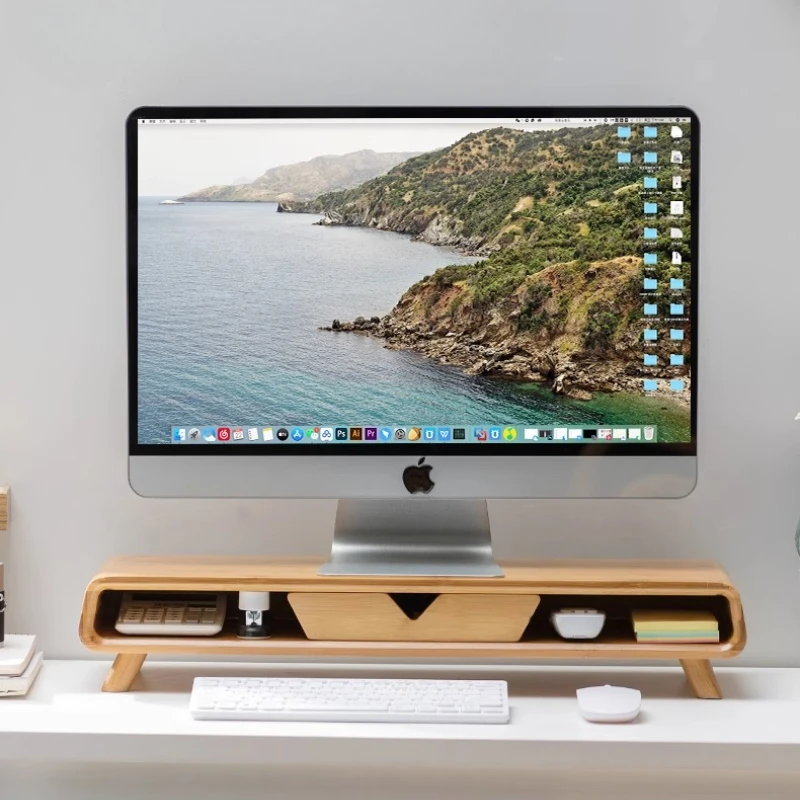 

Ergonomic Monitor Stand Riser Laptop Desk Organizer with Storage Drawer Computer Screen Elevator Office Workspace Shelf