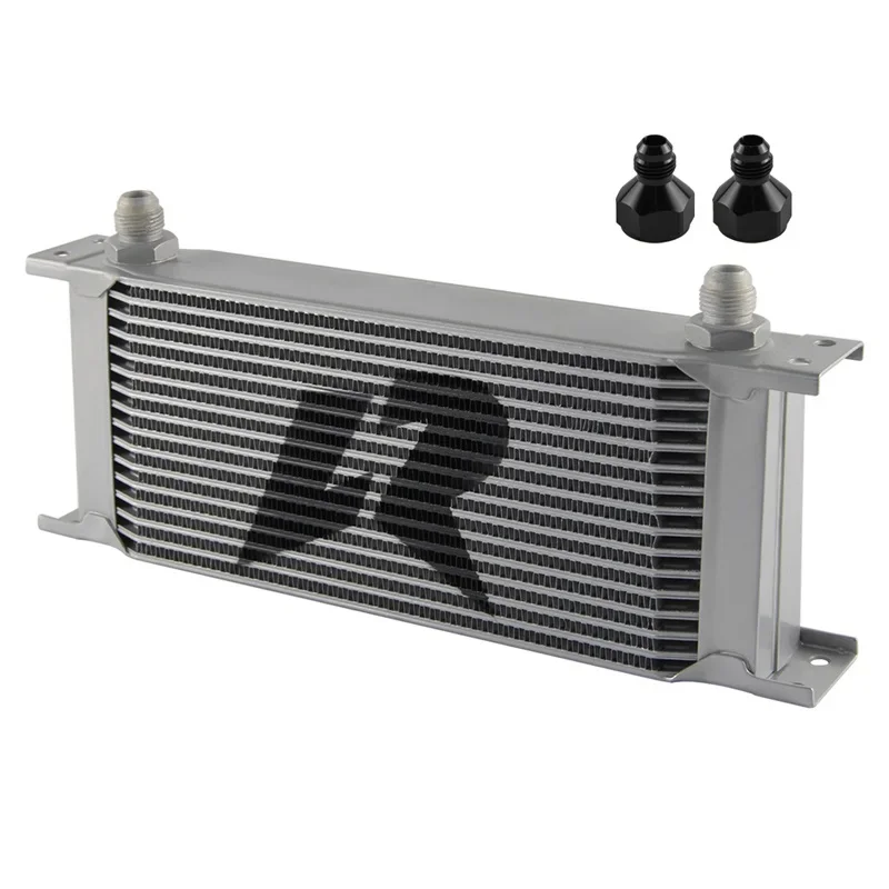 Universal Aluminium 16Row AN8 Transmission Engine Stacked Plate Oil Cooler 6AN Adapter  Radiator