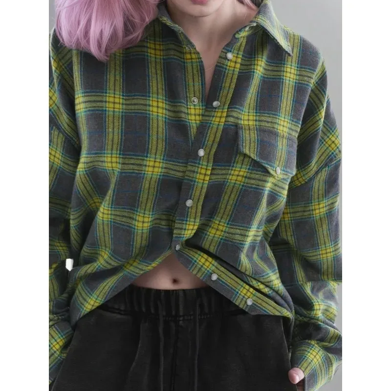 2025 New Casual Loose Shirt | Retro Plaid, Sweet & Cool Style, Versatile Lapel, Straight Button Placket, Long-Sleeve
