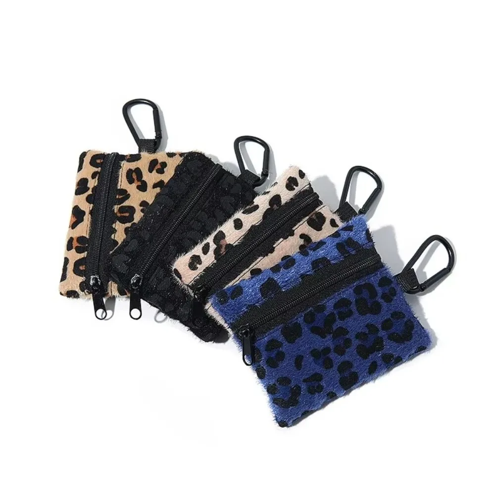 Unisex Mini Sports Wallet Outdoor Horse Hair Coin Purse Multifunctional Leopard Pattern Key Bag Small Object Keychain