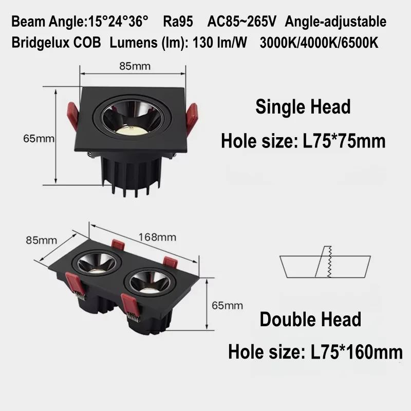 Recessed LED Ceiling Lamp 12W Single/Double Head 24W LED Spot Lights CREE COB Anti-Glare Downlight For Home Office Store Indoor