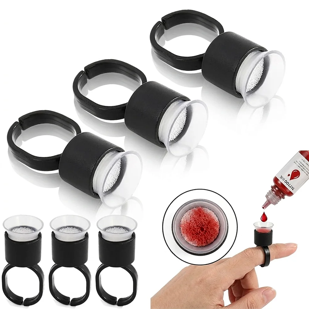 

20/50/100PCS Tattoo Ink Ring Cups Microblading Pigment Holder With Sponge Disposable Permanent Makeup Tattoo Supply Accessories