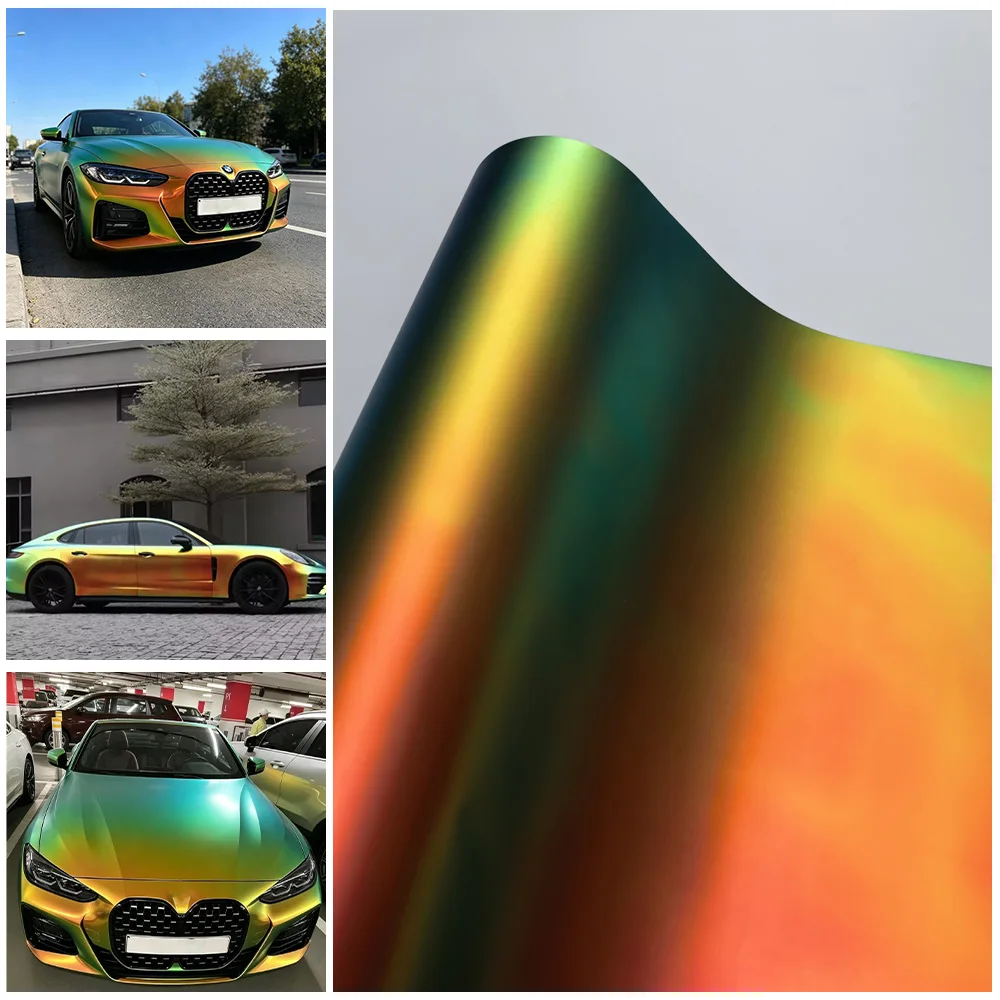 Premium PET Iridescent Chrome Car Vinyl Wrap Film Adhesive Decal Car Body Film with Air Release For Vehicle Interior Decal