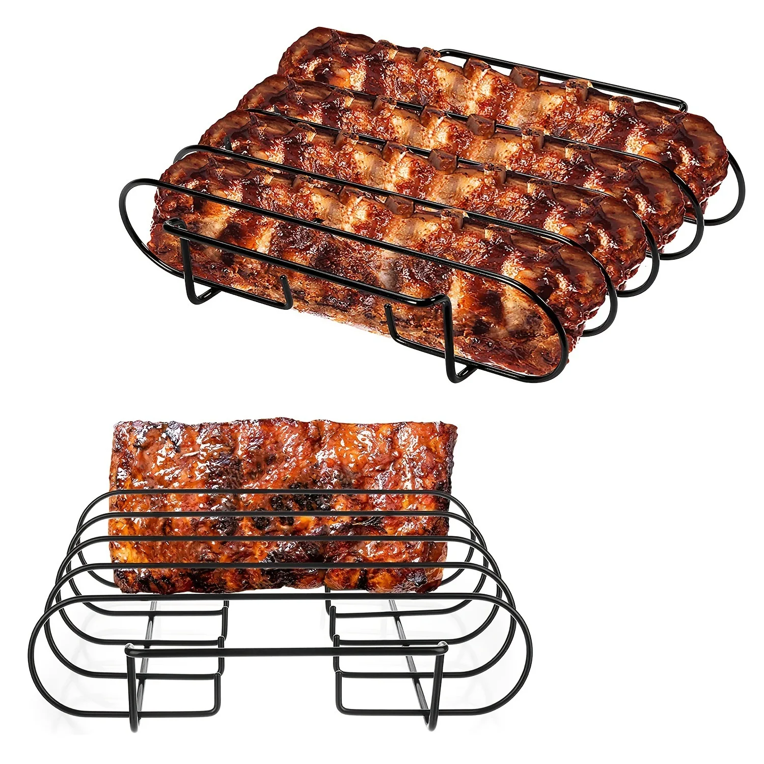 1pc BBQ Steak Racks Non-Stick Coated Steel Roasting Barbecue Rib Meat Lamb Roasting Grilling Stand Holds Outdoor Picnic Rib Rack
