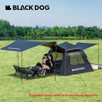 네이처하이크 BLACKDOG 자동 텐트, 야외 캠핑, 가족 3-4 인용, 빠른 열림, 2 도어, 2 윈도우, 블랙 코팅, 방수 5.03kg