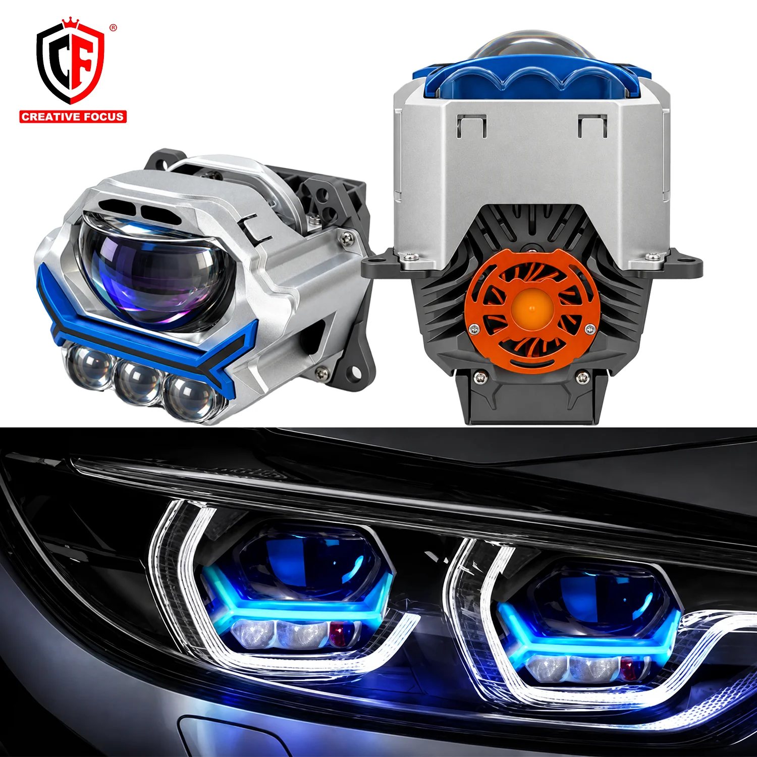3 Inch Bi-LED Headlight Projector with DRL for BMW OEM Style Clear Cutoff High/Low Beam Retrofit for Car Owners and Enthusiasts