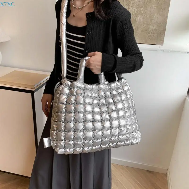 

X7XC Puffer Padded Shoulder Bag for Unisex Winter Lightweight Backpack Large Capacity Quilted Handbag with Adjustable Strap