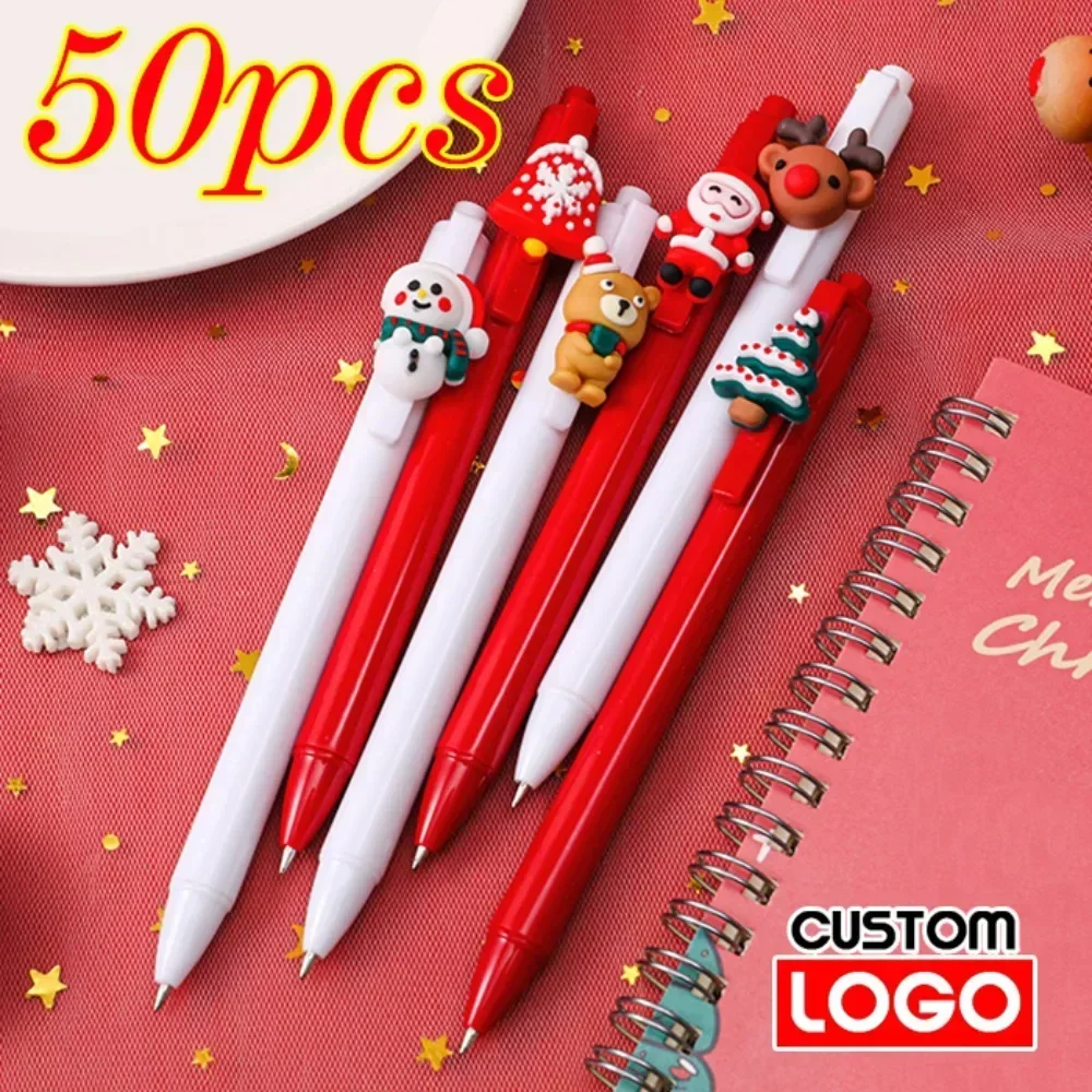 

50pcs Christmas Plastic Ball Point Pen Custom Logo Christmas Gift Pen Office Signature Pen Wholesale Lettering Engraved