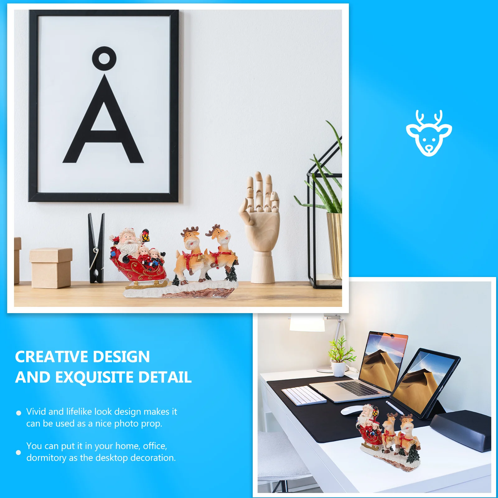 

1Pcs Cartoon Christmas Elk Pulling Cart Decoration Ecofriendly Material Xmas Desktop Ornament Garden Supermarket Props