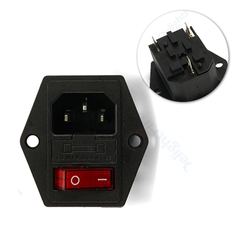 C14 With Fuse 10A ON/OFF Swtich Electrical AC Power Socket 3 Pin 5 Pin Replacement Rewirable AC Converter Connector Plug Adapter