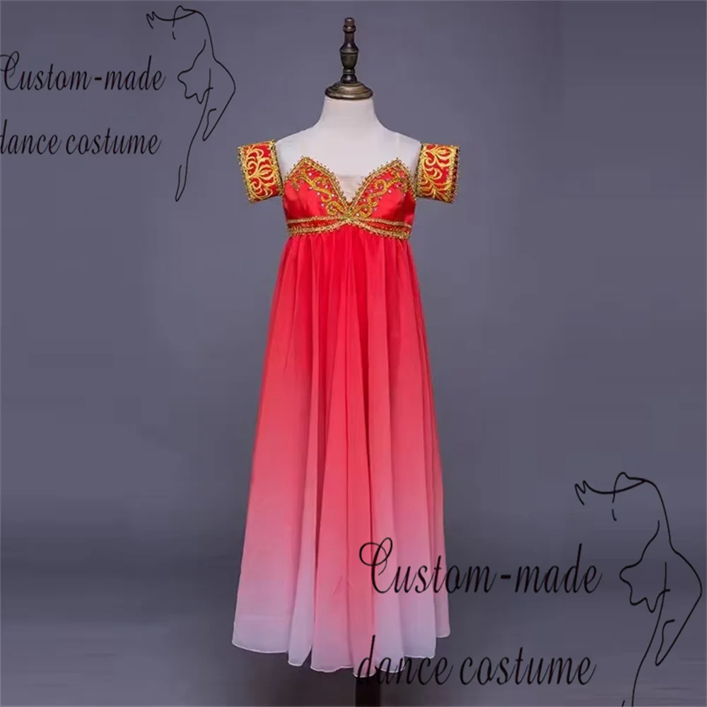 チャイコフスキー バレエ ドレス カスタマイズされた子供のダンス ドレス レッド プロの競技ロング ドレス大人のバレエ パフォーマンス ドレス