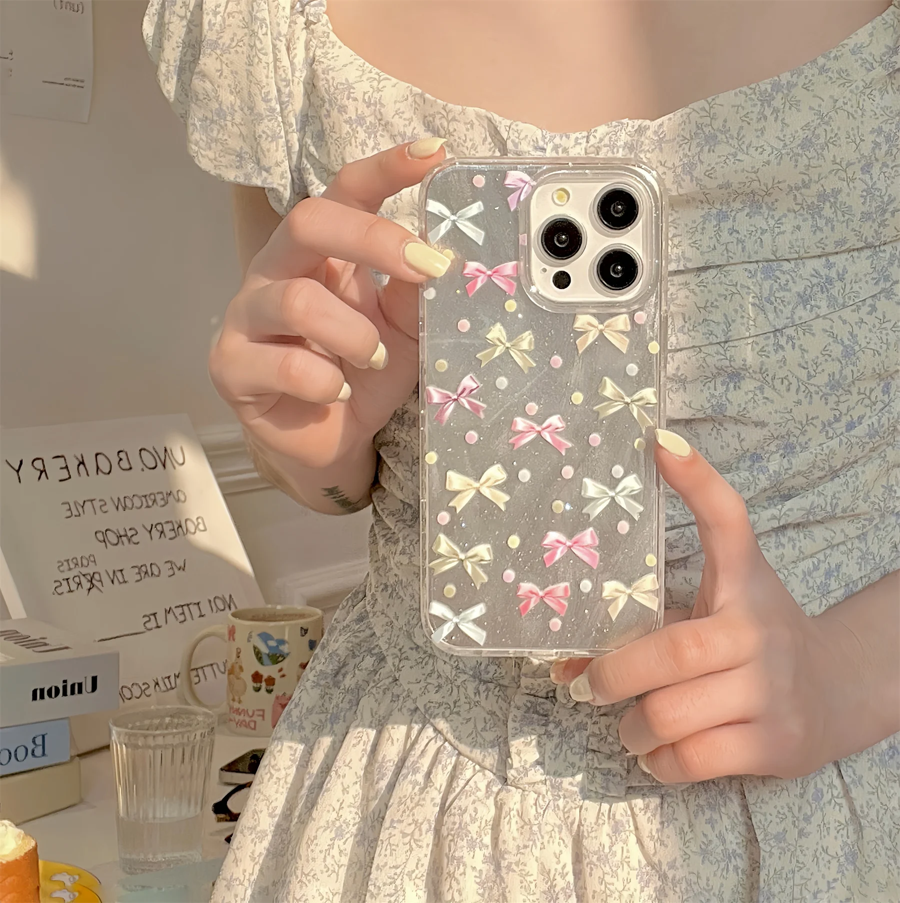 Korean Cute Candy Color Wave point Bow Bowknot Phone Case for iPhone 15 14 13 12 11 Pro Max Pink Blue Shockproof Back Cover