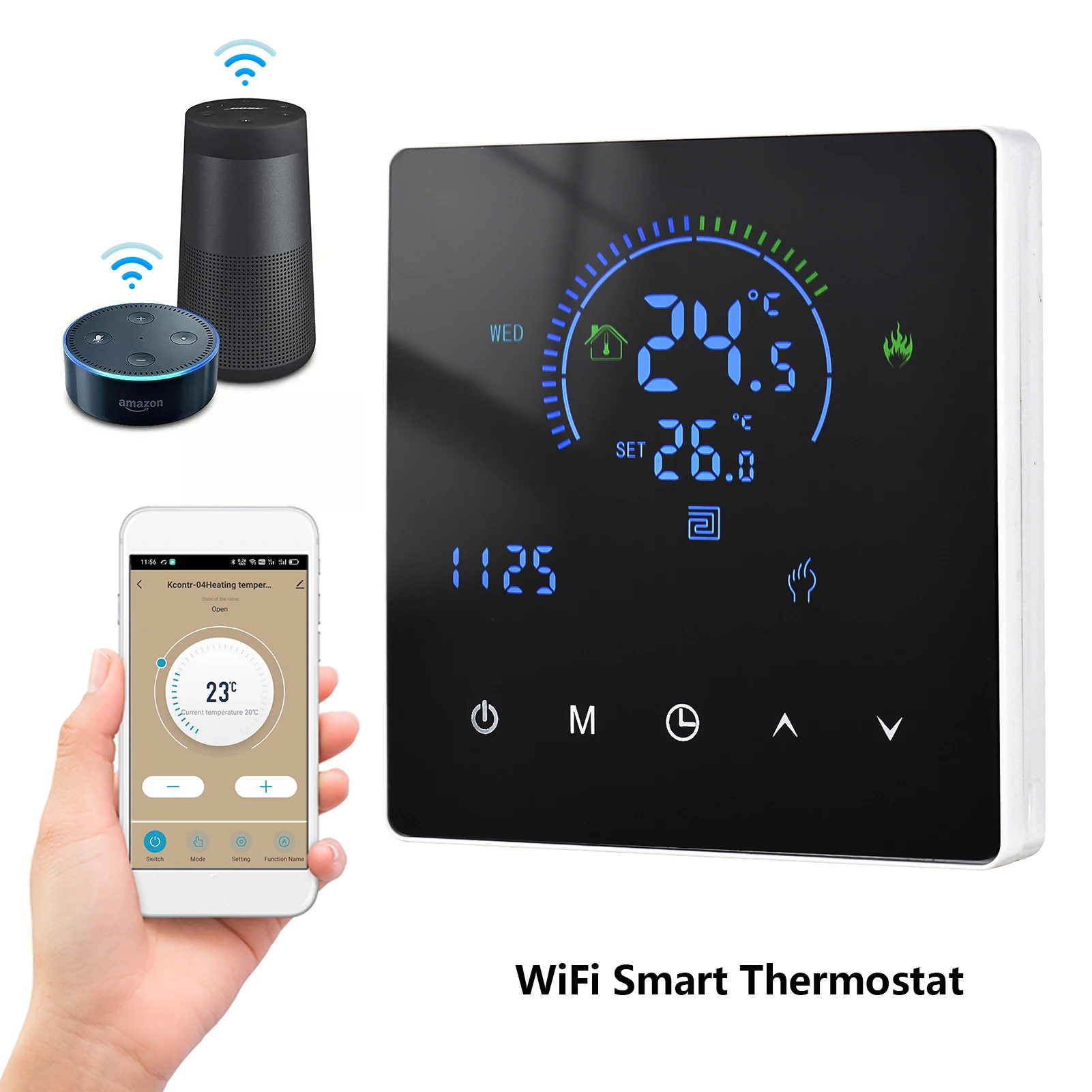 Smart Intelligent Thermostat Temperature Controller LCD Display Touch Button Programmable for Home Office Water Heating 90-240V