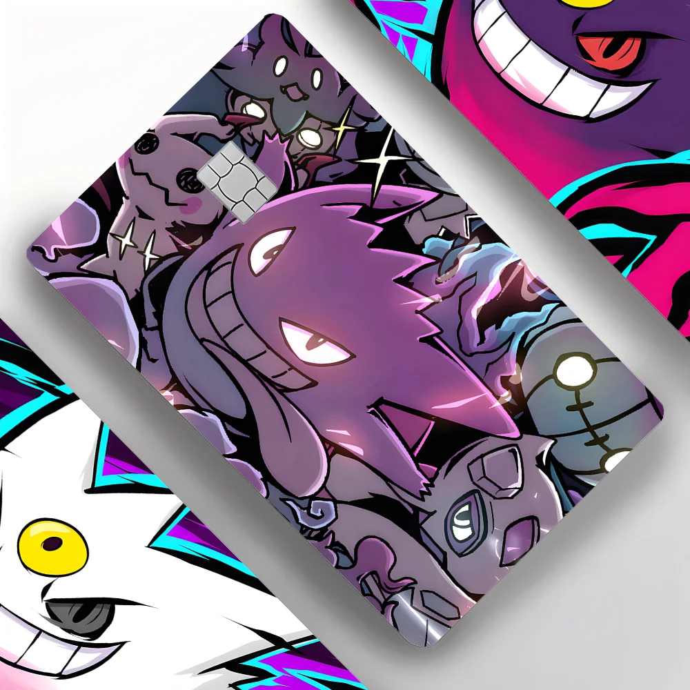 Anime Cartoon P-Pokemon-Gengar Stickers 4pcs PVC Credit Card Skin Stickers Removable Self-adhesive Protective Film