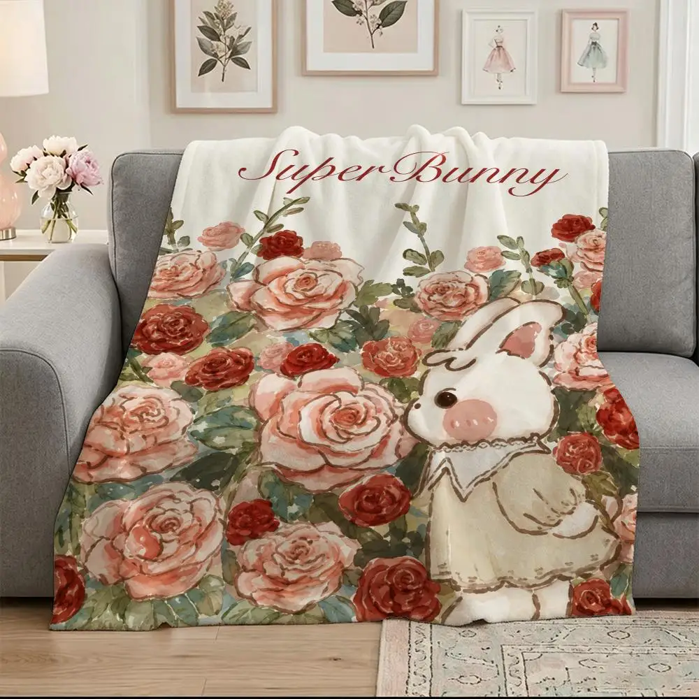 Watercolor Floral Animal Throw Soft Warm Flannel Blanket, Multi-use Throw for Bed Sofa Office, Air Conditioning Nap Blanket