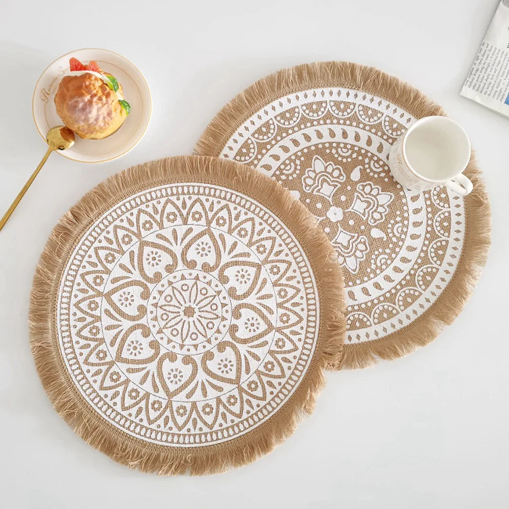 4Pcs Woven Placemats Portable Tassel Placemats Practical Multi-Functional Retro Mat for Table Dinner