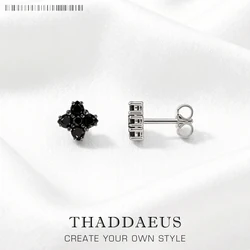 Stud Earrings Black Flower Europe Style Glam Fine Jewerly For Women Vintage Gift In 925 Sterling Silver