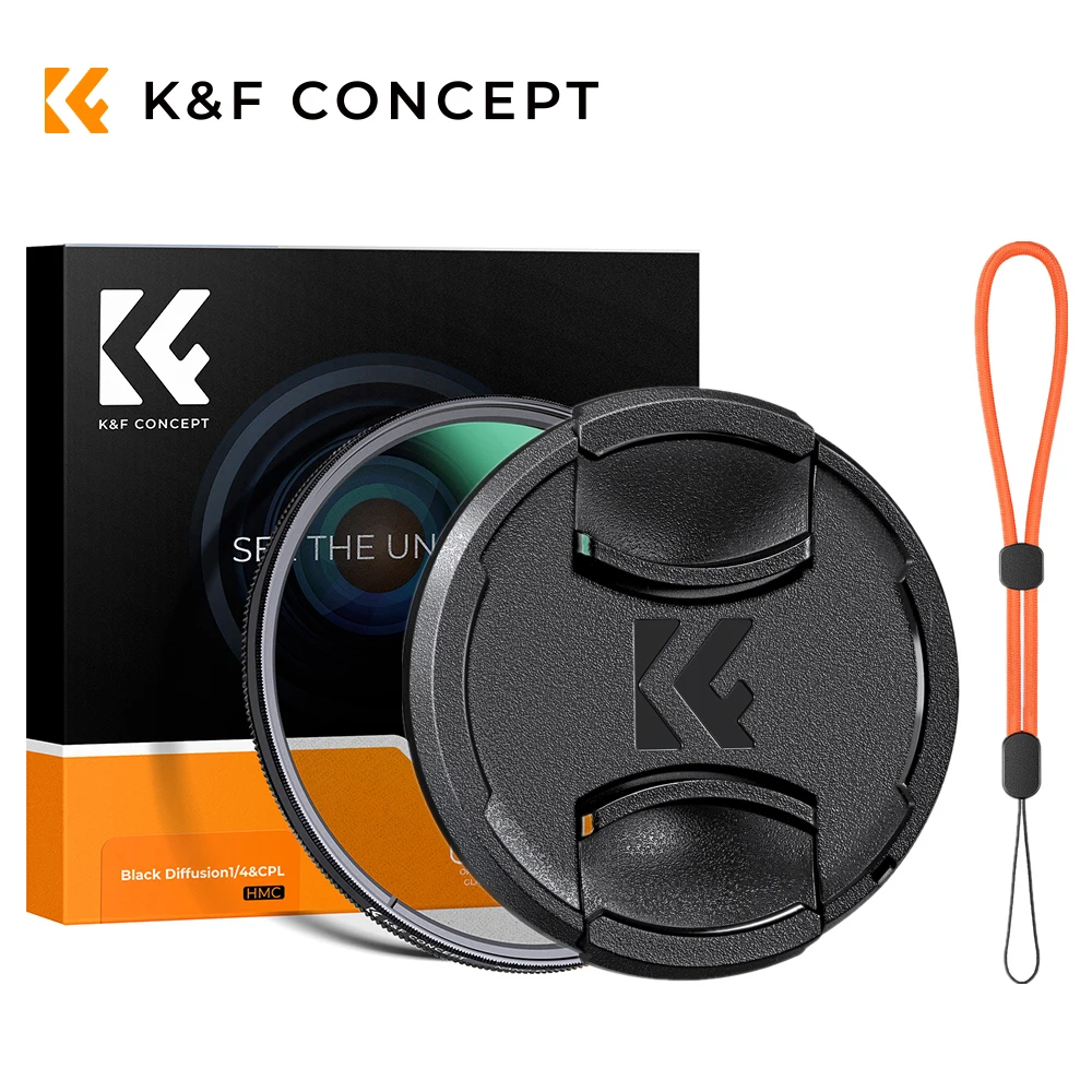 

K&F CONCEPT Nano-C Черный туман 1/4 Поляризационный фильтр 2-в-1 с крышкой объектива и веревкой против потери 37/43/46/49/52/55/58/62/67/72/77/82 мм
