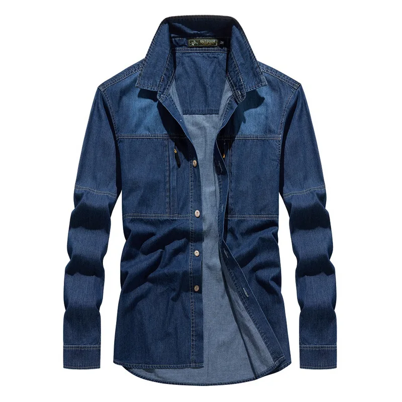 Men's Slim Fit Long-Sleeved Shirt Casual Spring Lightweight Coat Jeans Top for Mid-to-Senior Age Simple Fashion