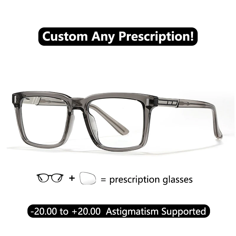 

Fashion Square Men Optics Prescription Glasses with Prescription Blue Light Filter Reading Glasses Customizable Astigmatism