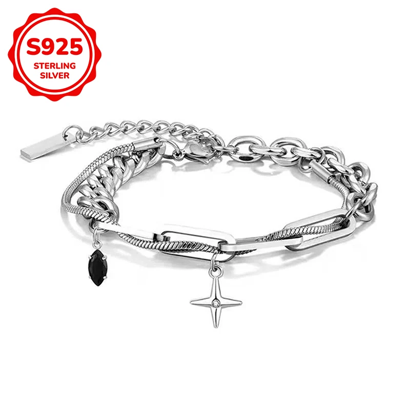 A S925 sterling silver four-pointed star men's bracelet is suitable as a gift for men on anniversaries