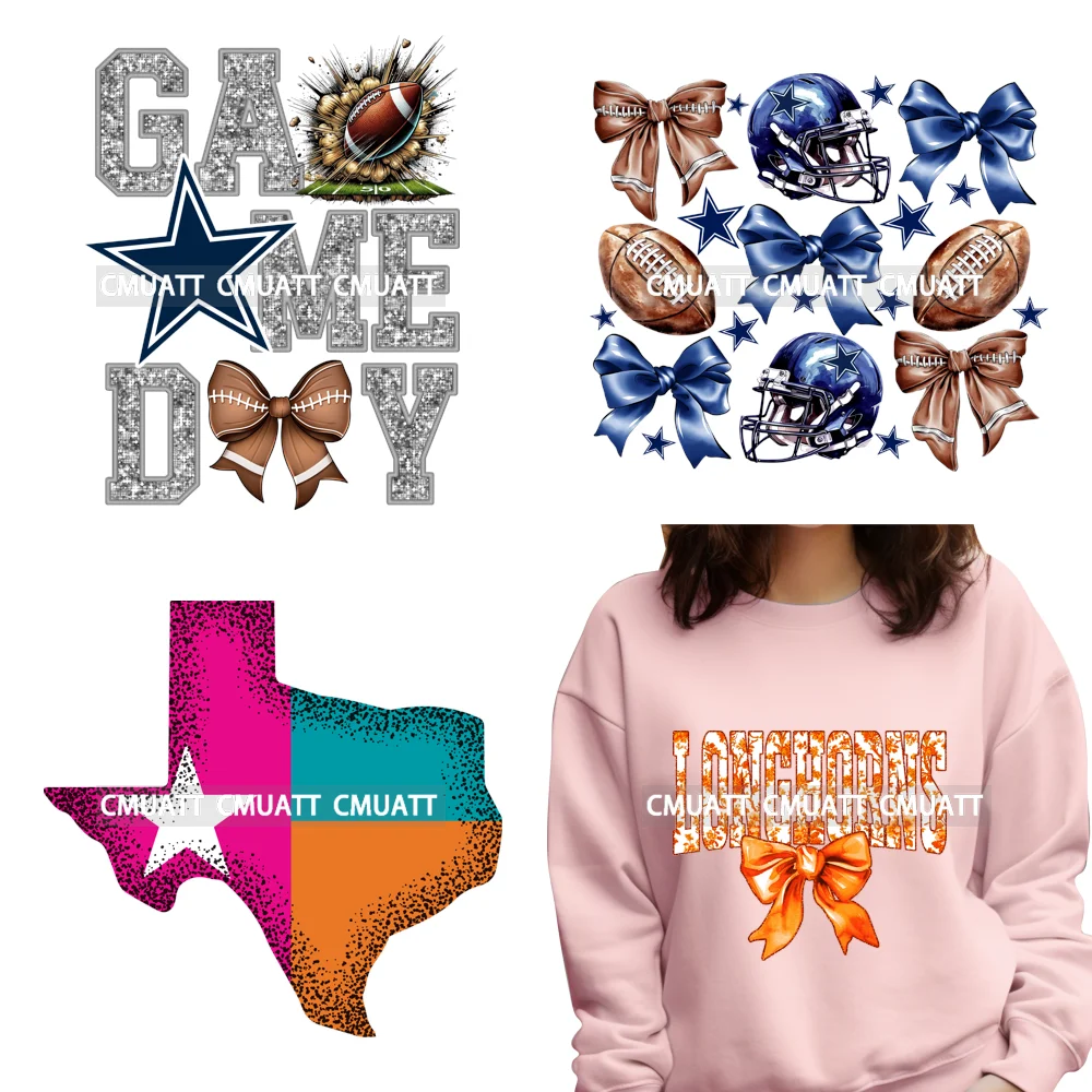 

American Football Touch Down Sport Season Coquette Bow Iron on Washable DTF Transfer Sticker Ready to Press for Textile Bags