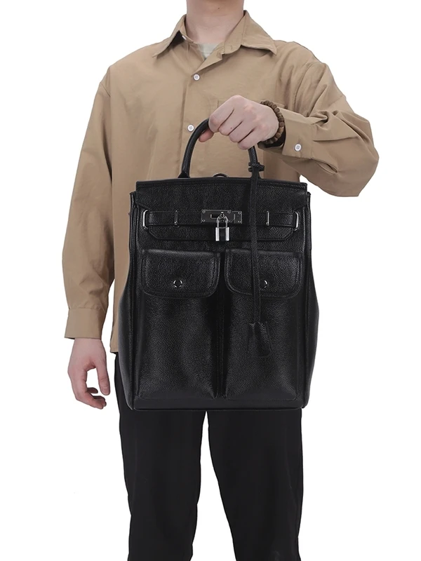 Genuine Leather Platinum Color Business Commuter Casual Handbag Crossbody Unisex Chest Bag Fashionable Double Shoulder Backpa...