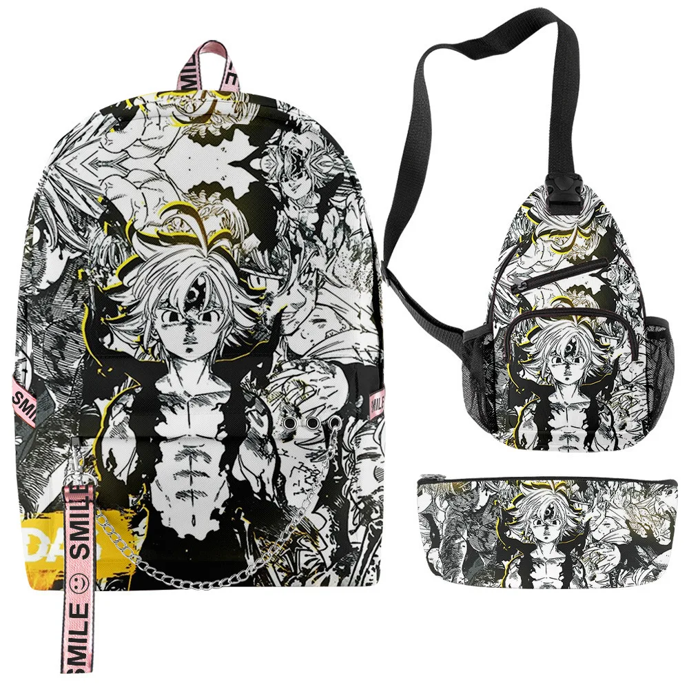 

3 pçs/set os sete pecados mortais anime mochila escolar adolescente meninos meninas primária estudantes do ensino médio mochila